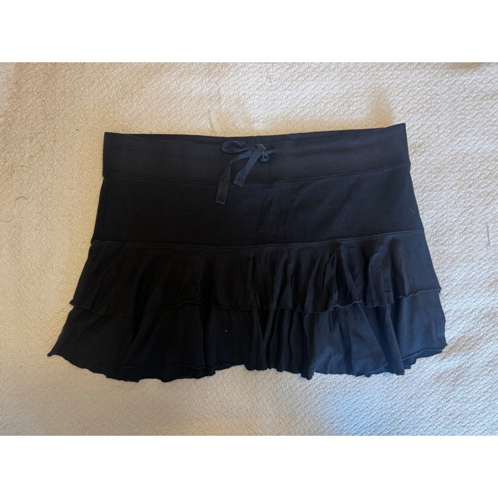 Express Black Tiered Ruffle Mini Skirt Drawstring Waist Jersey Knit Size M